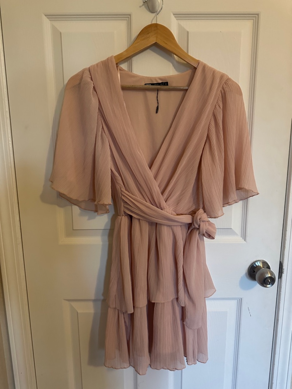 Zara Blush Pink Pleated Wrap Mini Dress
